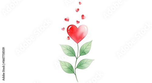 Watercolor Heart Flower Illustration.