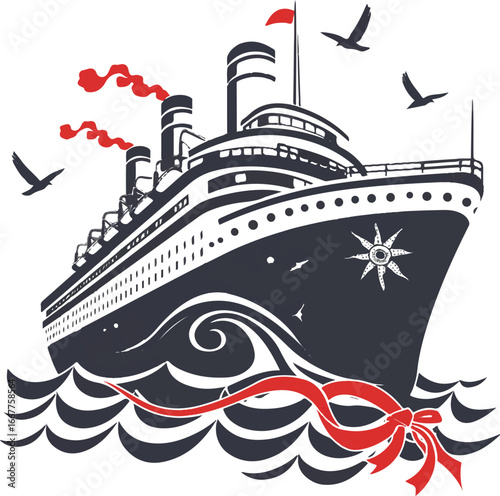 Nautical Voyager's Serenity: A classic ship navigates the expansive ocean, evoking a sense of serene adventure and boundless exploration.