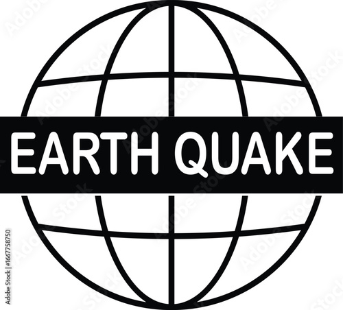 Earthquake globe icon , black solid and outline typography vector with text Earth Quake, global disaster awareness, seismic safety, emergency alert, rescue campaign, logo and symbol design
