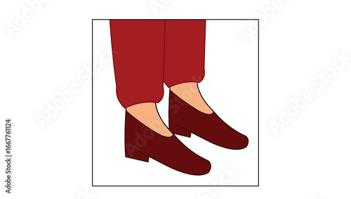 Feet Wearing Red Pants and Brown Shoes, Hanging Down