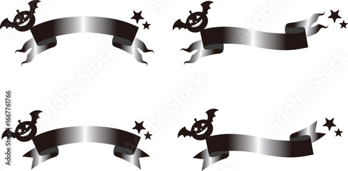 リボン　ハロウィン　かぼちゃ　秋　ギフト　プレゼント　吹き出し　飾り　あしらい　イラスト素材