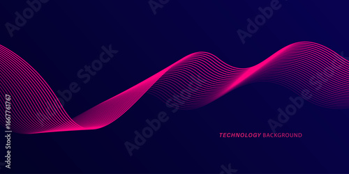 Abstract glowing wave lines on dark blue background. Dynamic wave pattern. Modern flowing wavy lines. Futuristic technology concept. Suit for banner, poster, cover, brochure, flyer, website