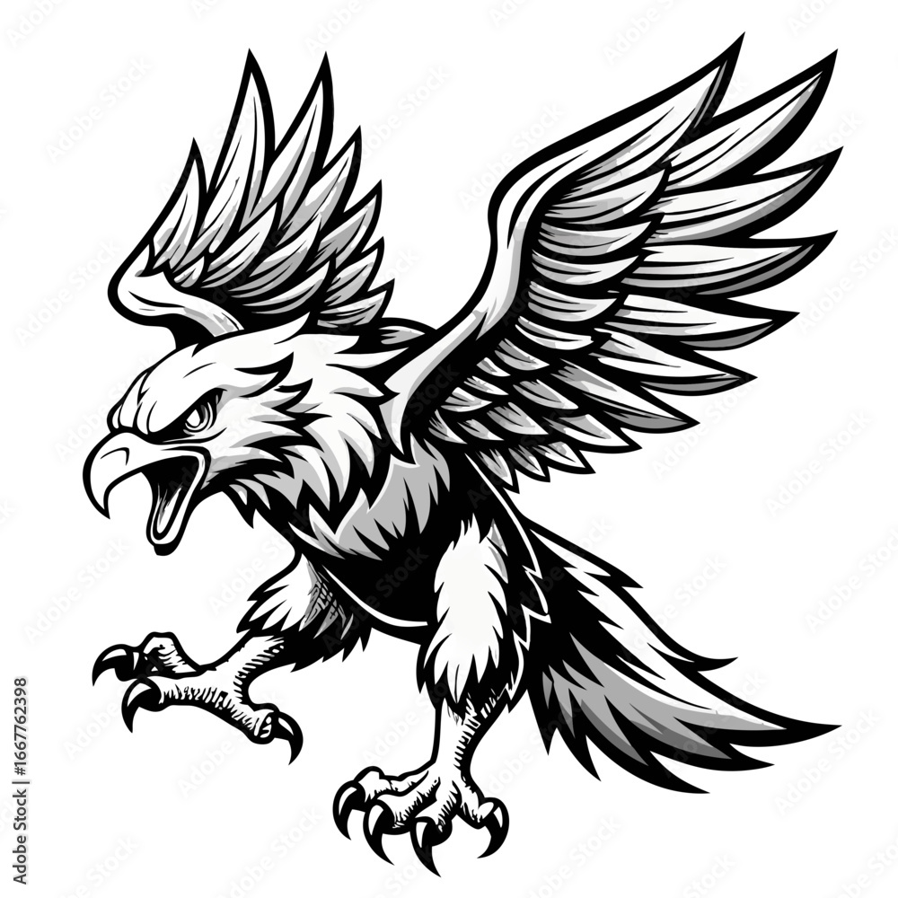 Fototapeta premium A stylized cartoon bald eagle mascot with its wings spread in a flying pose