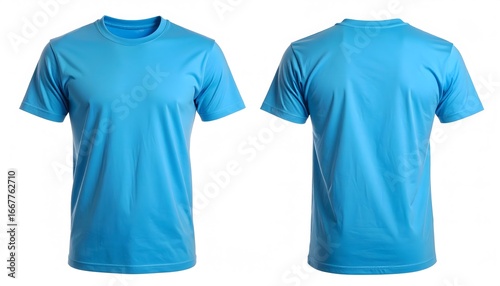 Bright blue casual short sleeve T shirt mockup front and back view suitable for apparel design and customization templates, blank blank tshirt mockup