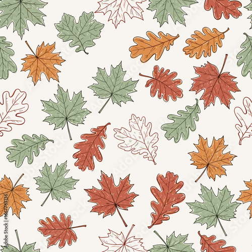 Seamless Autumn Leaves Pattern with Hand-Drawn Style