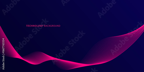 Abstract glowing wave lines on dark blue background. Dynamic wave pattern. Modern flowing wavy lines. Futuristic technology concept. Suit for banner, poster, cover, brochure, flyer, website