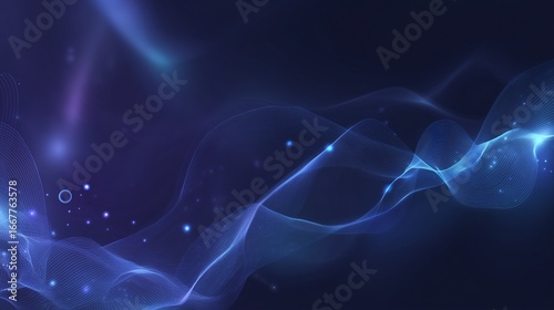 Abstract Blue Waves and Light Particles on Dark Background for Backgrounds and Design Projects