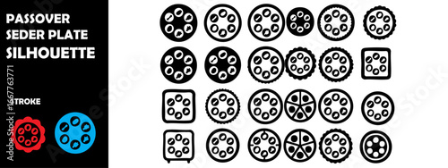Passover Seder Plate Silhouette Icons – Jewish Festival, Religious Holiday Vector Graphics