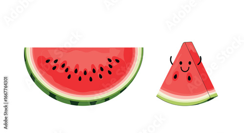 Joyful watermelon slices, one with a cute face, perfect for summer fun and playful designs.