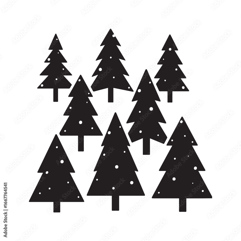 Fototapeta premium A set of Black Christmas tree silhouette on white Background. 