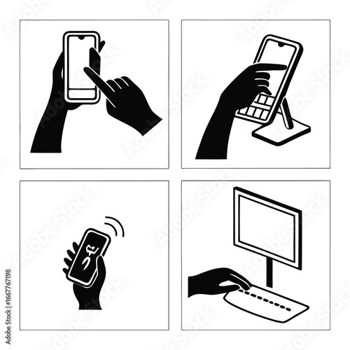 Hands interacting with technology smartphone touchscreen