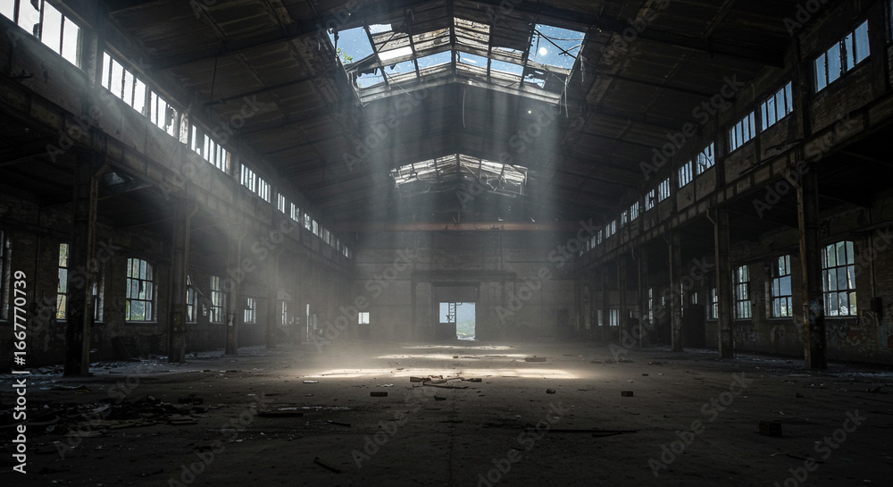 Obraz premium 廃墟工場、ボロボロな倉庫