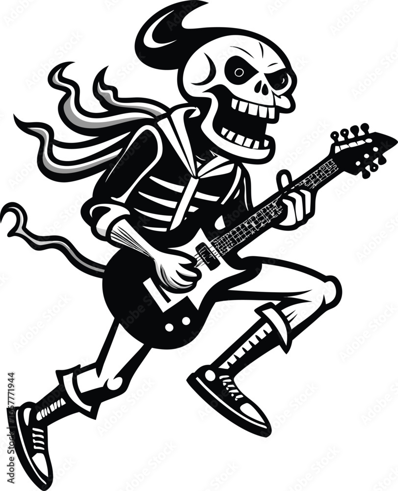 Fototapeta premium skeleton jumping while shredding a guitar