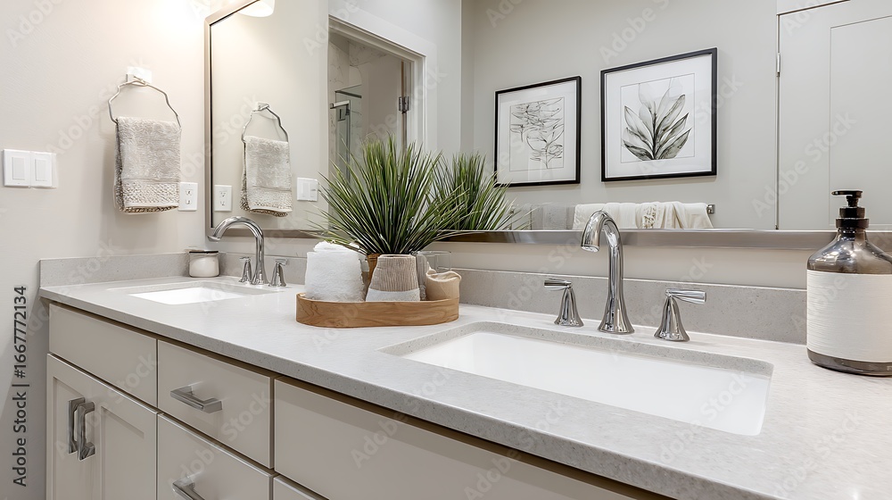 Modern Bathroom Vanity with Double Sinks and Stylish Decor Modern Bathroom Vanity with Double Sinks and Stylish Decor