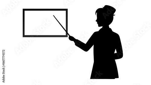 Silhouette of Instructor: A silhouetted instructor gestures towards a blank display. Representing education and guidance with understated elegance.