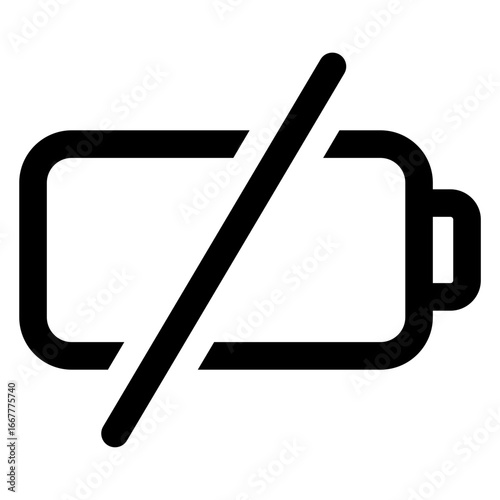 Logo pila vacía. Símbolo sin carga eléctrica. Icono pila eléctrica con líneas