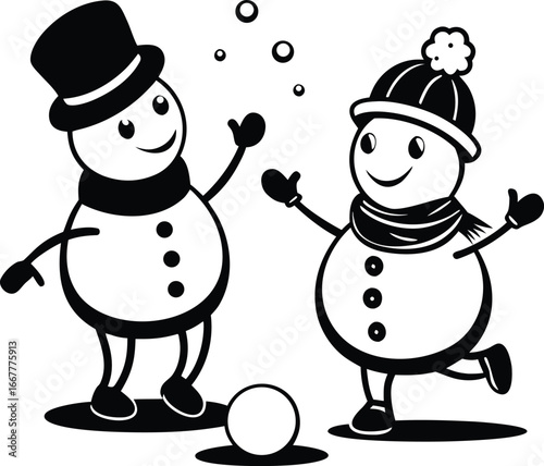 snowman siblings throwing snowballs