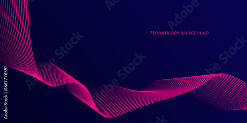 Abstract glowing wave lines on dark blue background. Dynamic wave pattern. Modern flowing wavy lines. Futuristic technology concept. Suit for banner, poster, cover, brochure, flyer, website