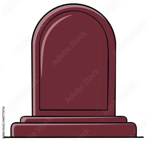 Dark red arched tombstone cartoon style simple memorial design