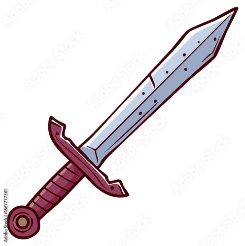 Vibrant cartoon sword illustration with detailed blade and maroon hilt