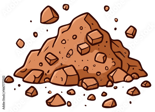 Cartoon pile of brown earth and stones illustration with falling debris