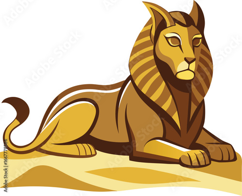 sphinx lying on sand with shadows