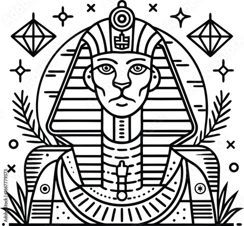 sphinx with surrounding hieroglyph patterns