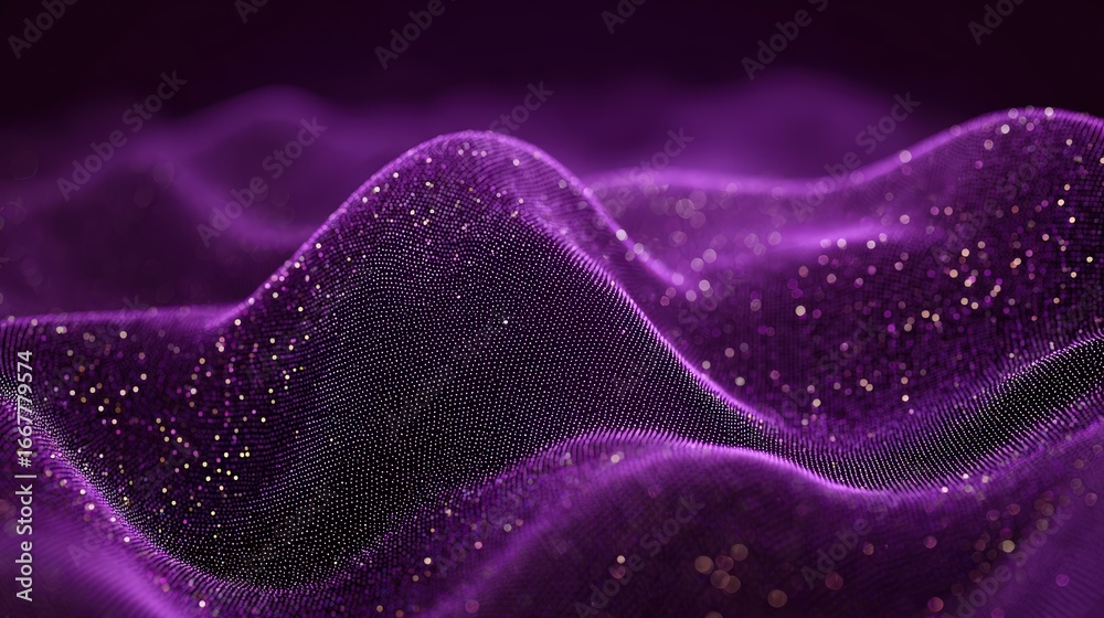 Obraz premium Vibrant purple abstract digital wave with glowing particles creating a futuristic and dynamic atmosphere
