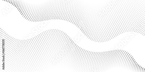 Flowing abstract dots particles wave pattern 3D curve halftone black gradient curve abstract modern simple art