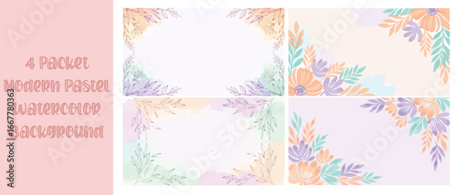 Modern Pastel Watercolor Background with Asymmetric Floral Leaf Design