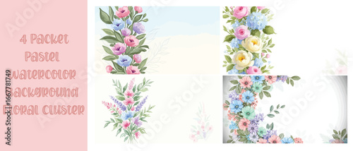 Pastel Watercolor Background with Floral Cluster on Left Side
