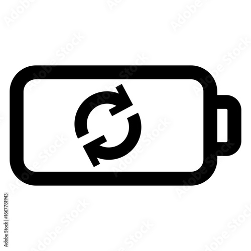 Logo reciclar. Icono pila eléctrica con líneas con flechas girando 