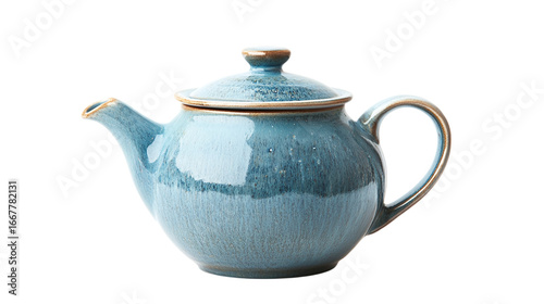 Blue ceramic teapot isolated on transparent background 