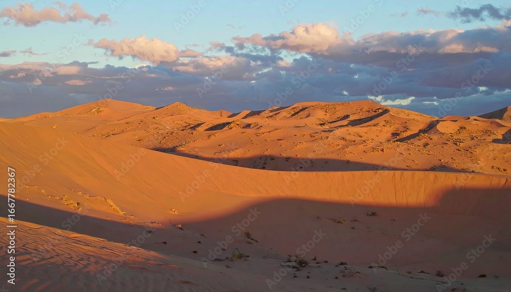 Naklejka premium Layered Sand Dunes at Sunset with Warm Hues