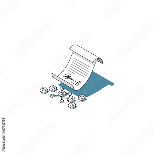 Legal Agreement Signature Approval & Teamwork for Partnership, Delivering Award Icon Set in Formal Contract Paperwork