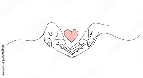 Elegant hands holding a pink heart, expressing love and care, a symbol of hope and support