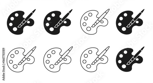 Creative paint palette brush icon set for design projects, inspiring artistic expression and creativity