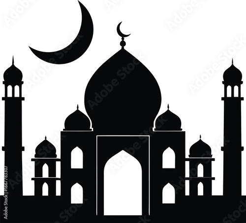 taj mahal with crescent moon outline
