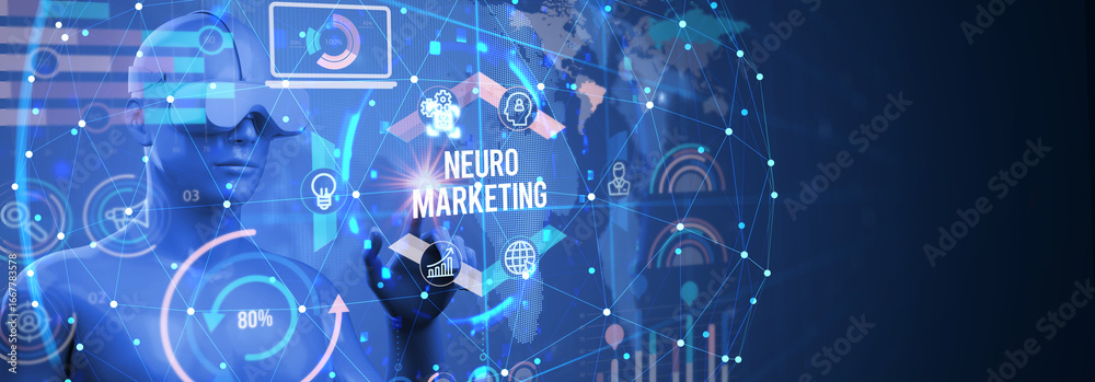 Fototapeta premium Neuromarketing. Sales and advertising marketing strategy concept. Business, Technology, Internet and network concept. 3d illustration