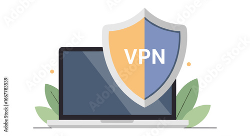 A digital shield with 'VPN' text protects a laptop, symbolizing enhanced online security, data privacy, and safe internet browsing for users.