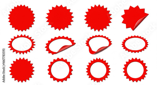 Eye catching red burst stickers ready for your sale promotion and discount announcements, dynamic design element