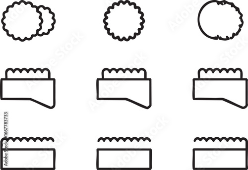 Vector icon set: sponge, scrubber, cleaning tools - outline style eps silhouette