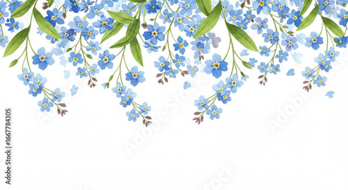 Delicate forget-me-nots elegantly frame your design, adding a touch of spring beauty and charm
