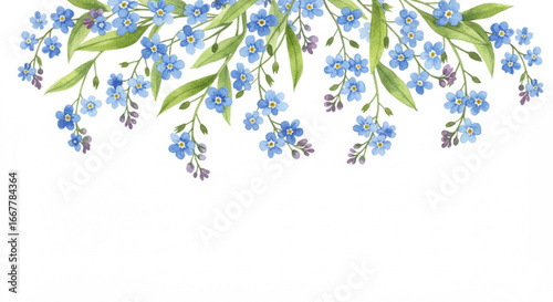 Elegant watercolor forget-me-not flowers, perfect for invitations, cards, and design projects