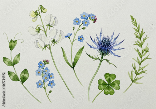 Delicate watercolor wildflowers artfully arranged bring a touch of nature's beauty to designs