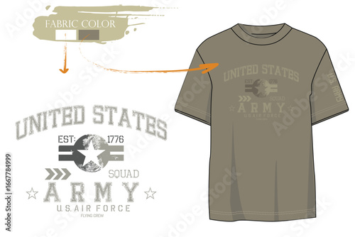 c. Army est. 1776 T-Shirt, Squad air force military typography,  USA Army print T shirt graphics, Retro urban style grunge  drawing, Military Green t shirt prints.eps10
