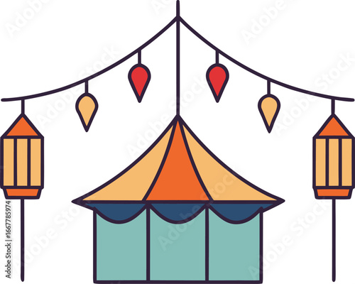 tent with lanterns hanging on lines