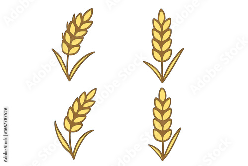 Wheat ear vector icon set. Simple grain stalk illustration for bakery logo or bread packaging. Agriculture symbol. Cereal plant graphic element for farming, harvest concepts.