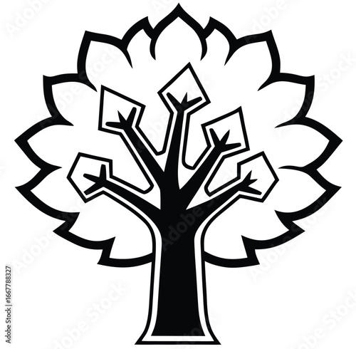 Vector silhouette of an abstract kanji tree logo, a modern and minimalist design perfect for business branding or a unique tattoo
