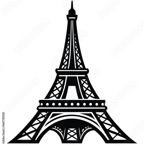 Famous silhouette of the Eiffel Tower, a recognizable French landmark in Paris, France
